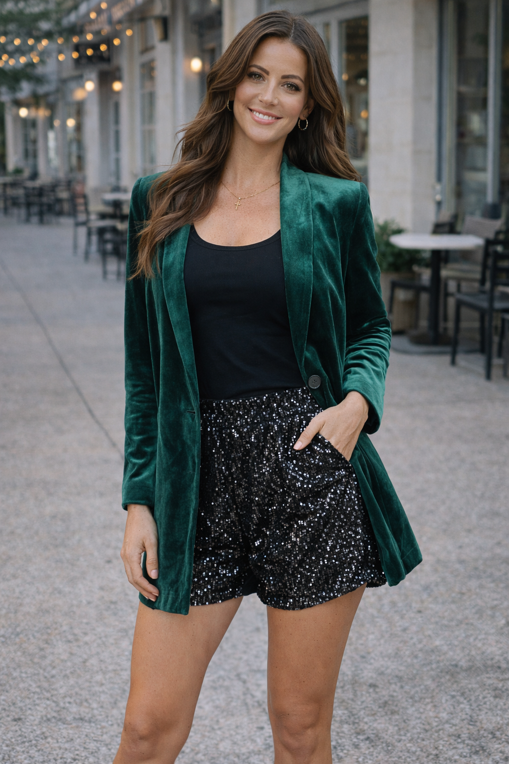 Pretty Little Patriot Hunter Green Velvet Blazer — main product shot