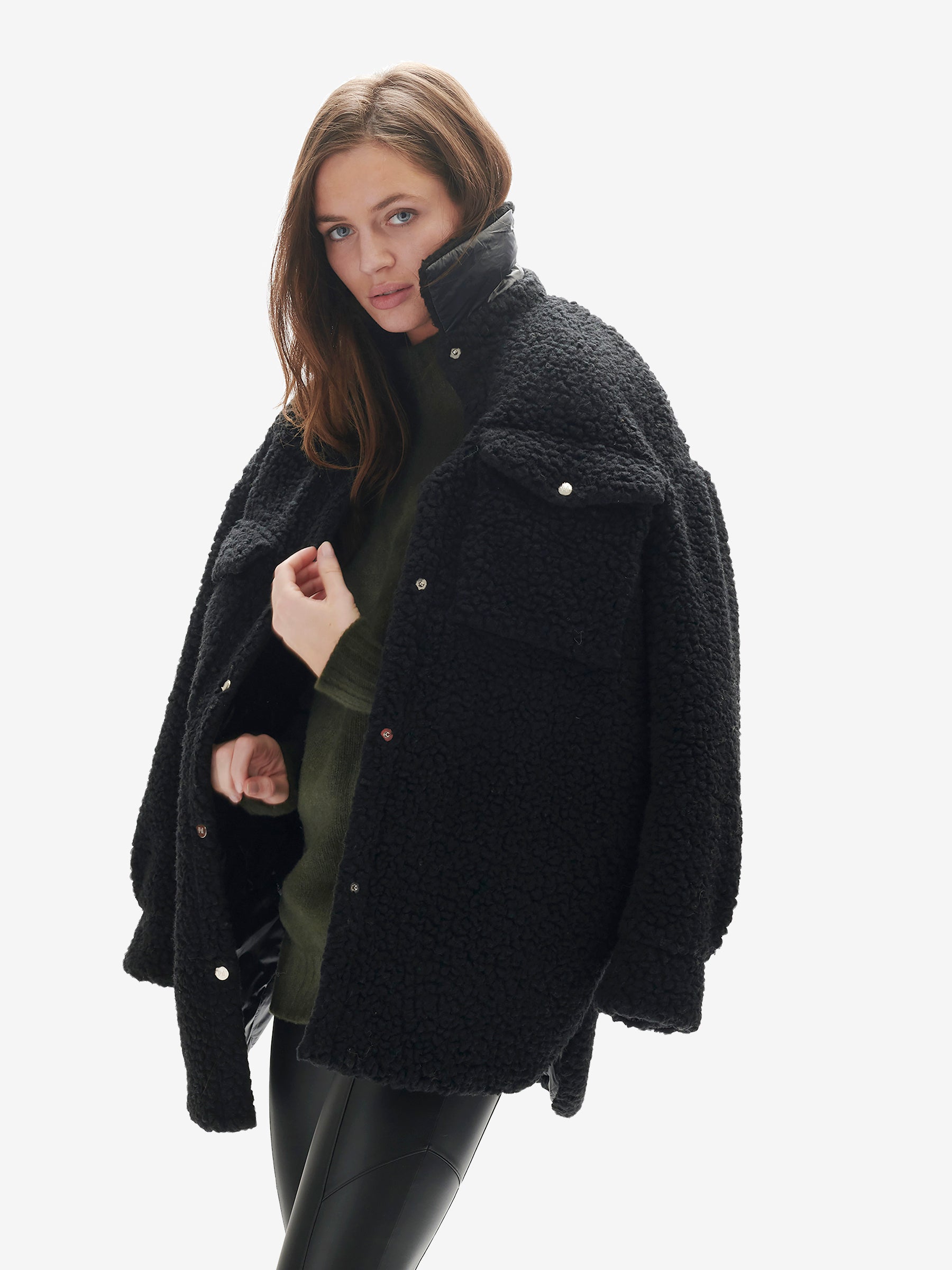 Holden Outerwear Padded Wool Sherpa Shirt Jacket - Black — main product shot