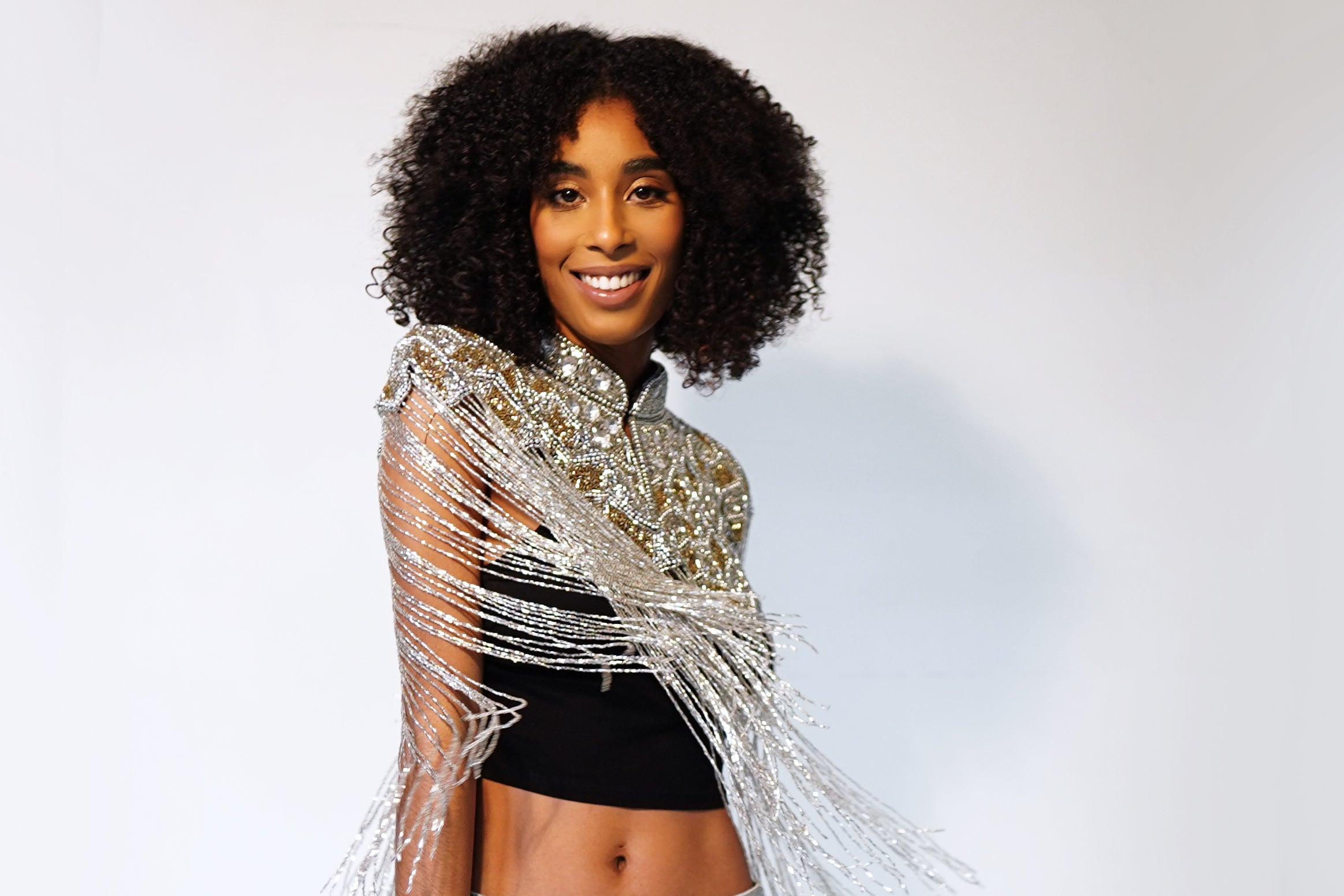 L'Jai Amor Gilded Halo Cape — side view
