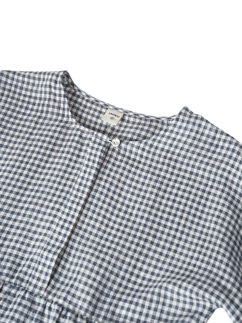 LINTICO Linen Checked Long-Sleeved Top CAROLINE — flat-lay composition