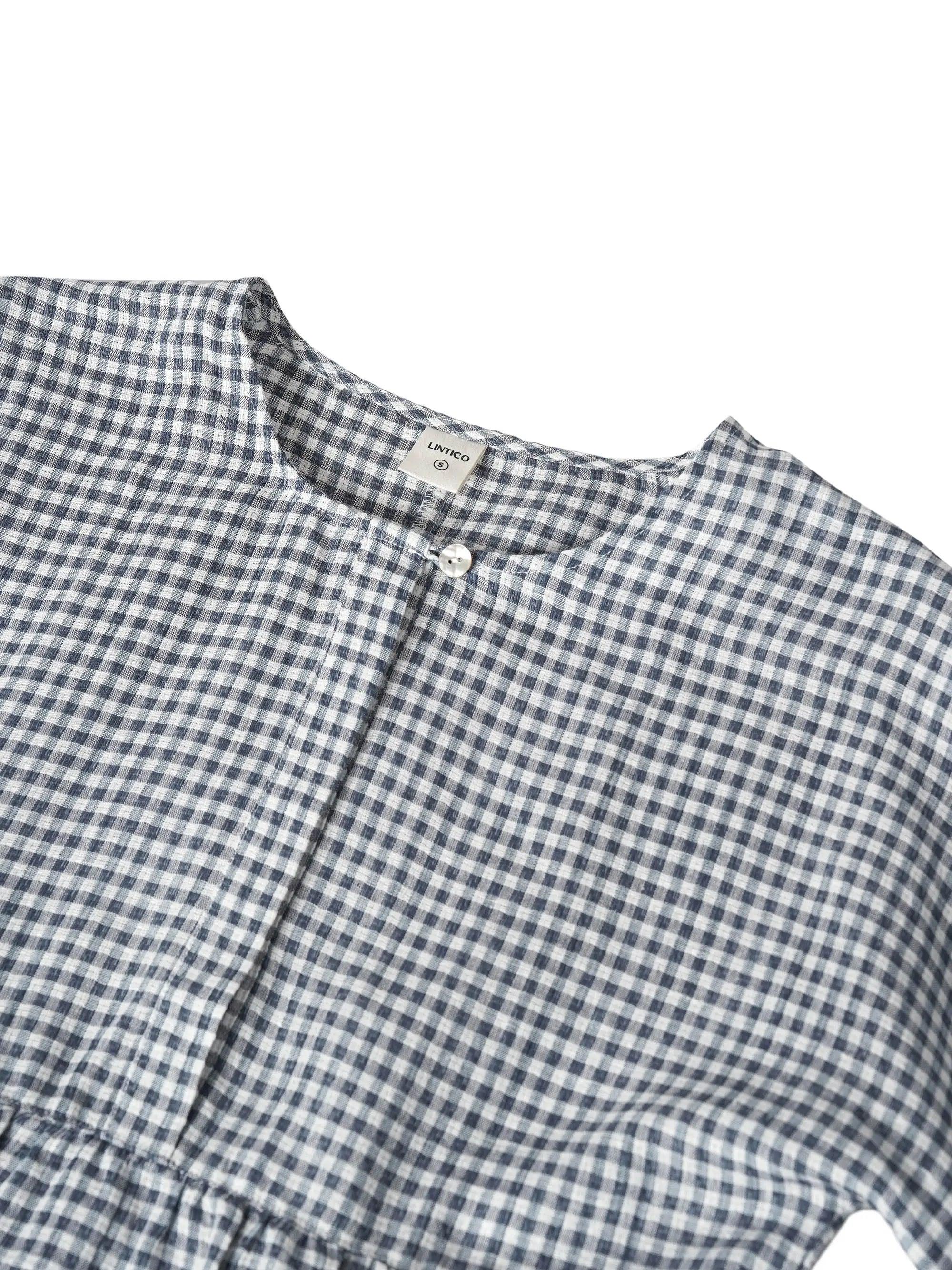 LINTICO Linen Checked Long-Sleeved Top CAROLINE — detail shot 10