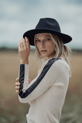 TURTLENECK SWEATER WITH LEATHER DETAIL