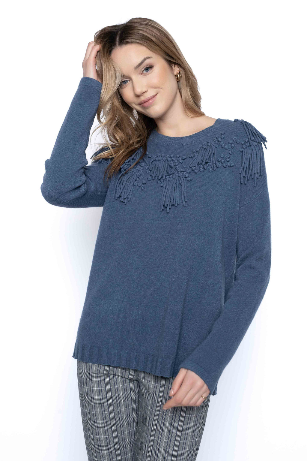 KADOU BOUTIQUE Women’s decorated neckline sweater — main product shot