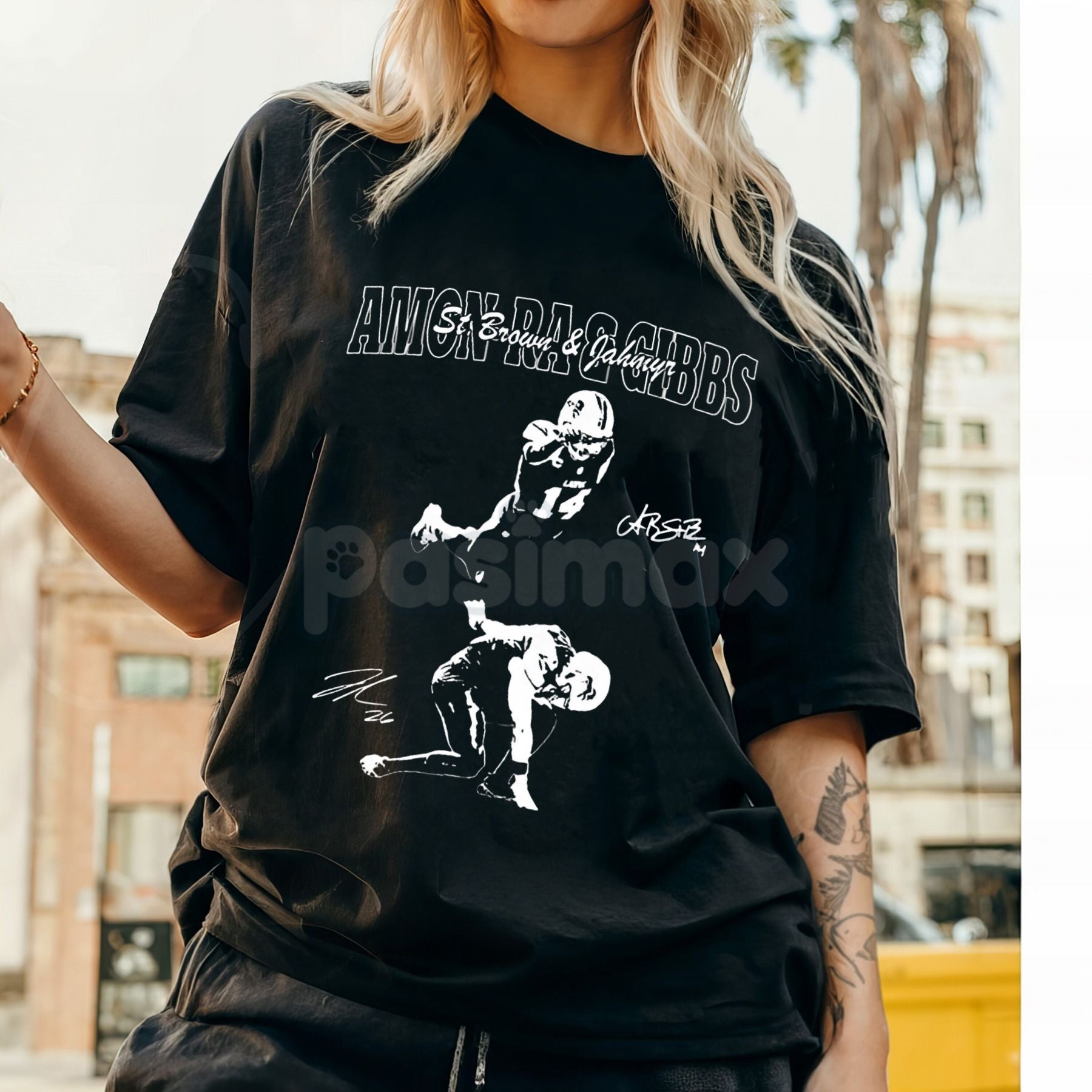 Pasimax Detroit's Dynamic Duo T-Shirt - Gibbs & St. Brown Vintage 90s Throwback Tee, Star Player Football Fan Gear, NFL Colle