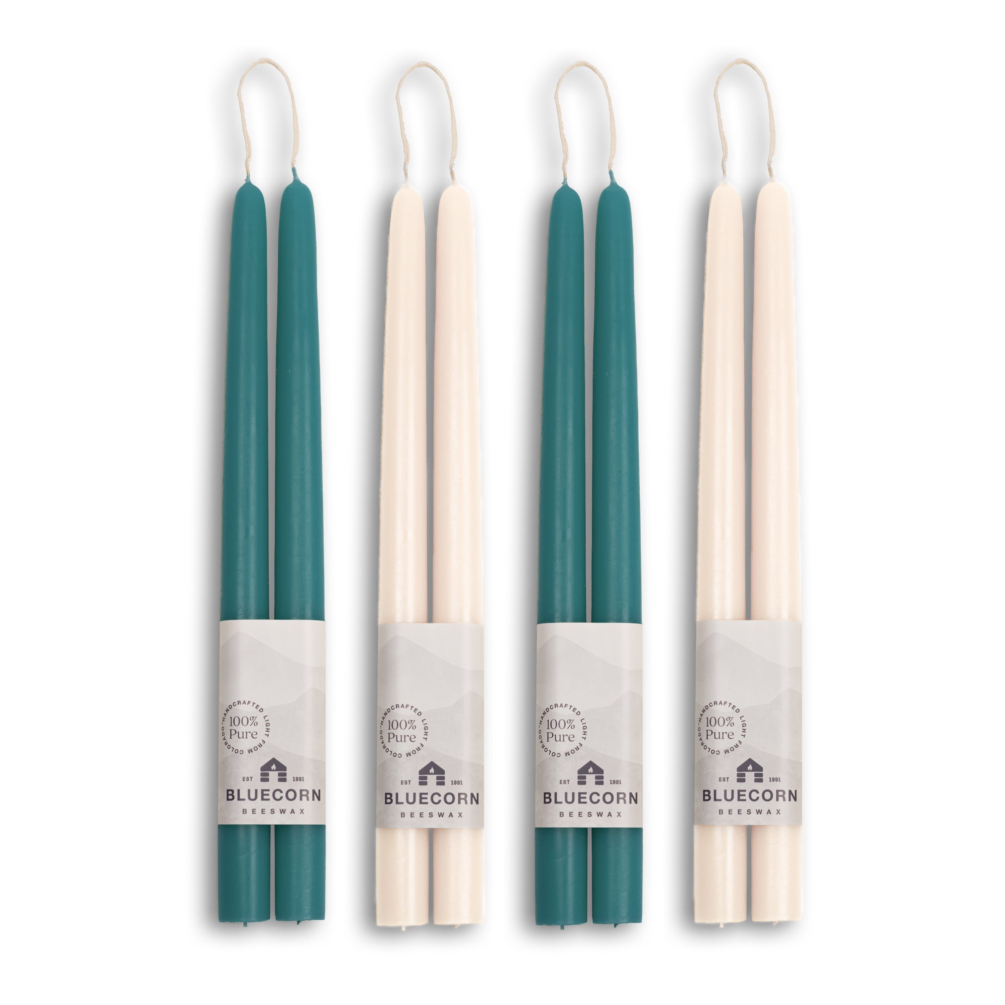 Bluecorn Candles The Dinner Plan Special - Teal & Ivory Beeswax Taper Bundle — main product shot