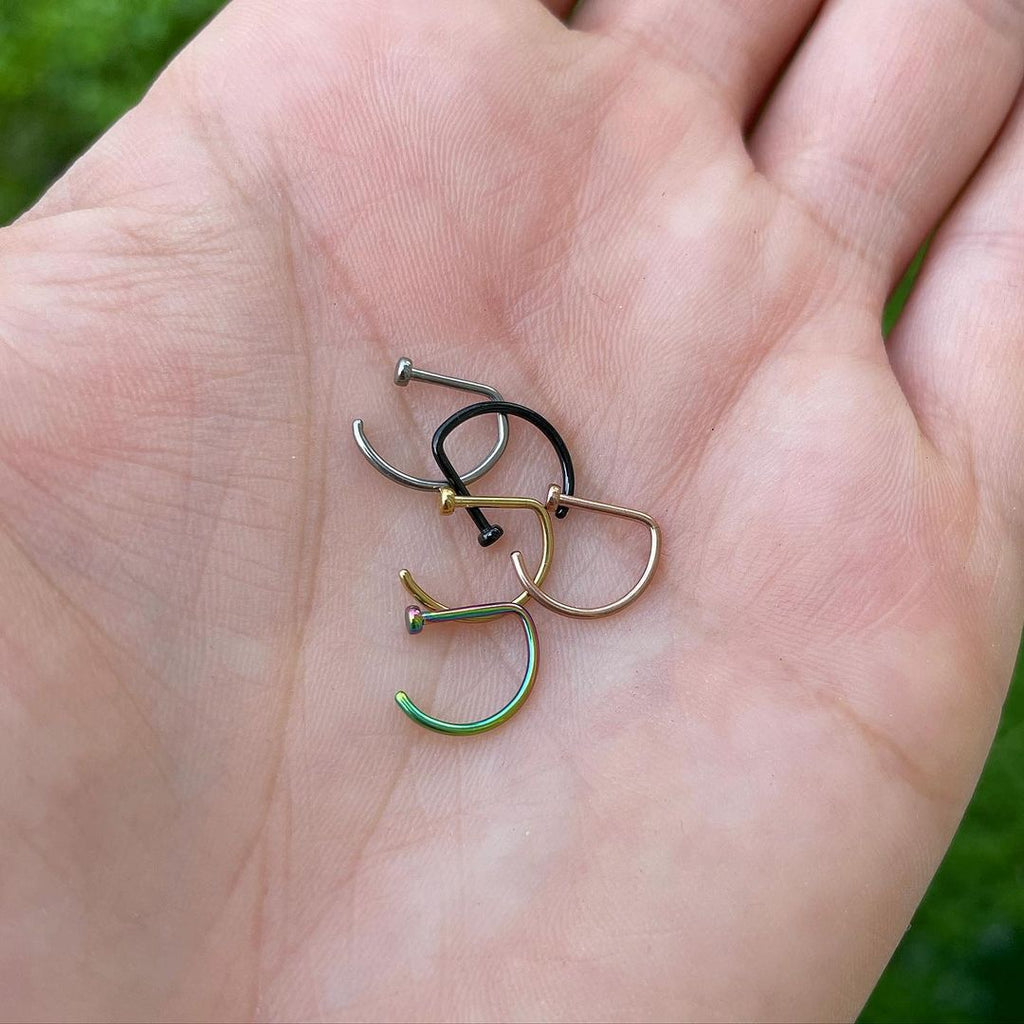 BodyCandy 18G 3/8 G23 Implant Grade Titanium D Shape Nose Hoop — detail close-up