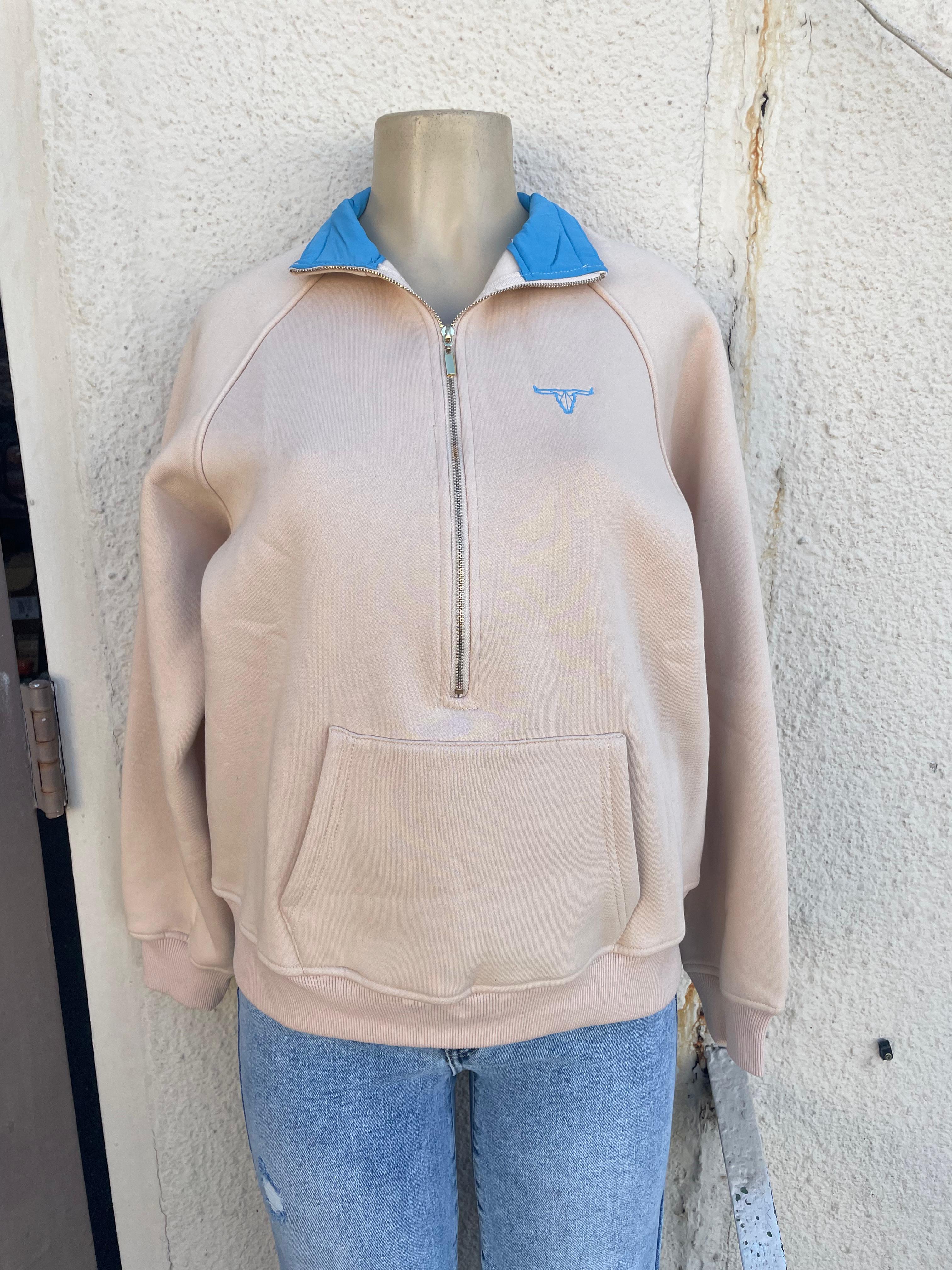 Lucky & Blessed Pullover Quarter Zip Tan or Burgundy