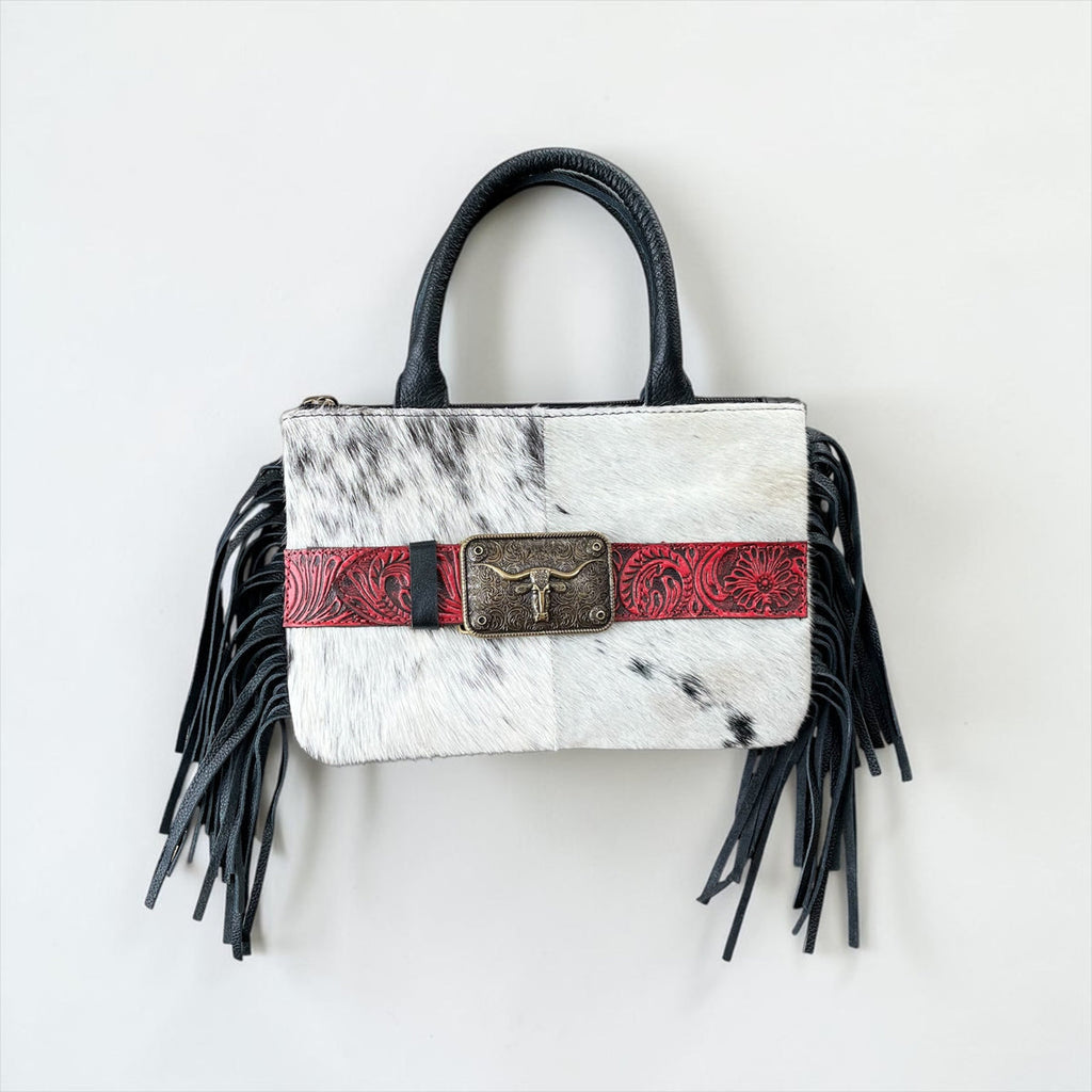 Genuine Leather and Cowhide Fringe Wristlet/Crossbody