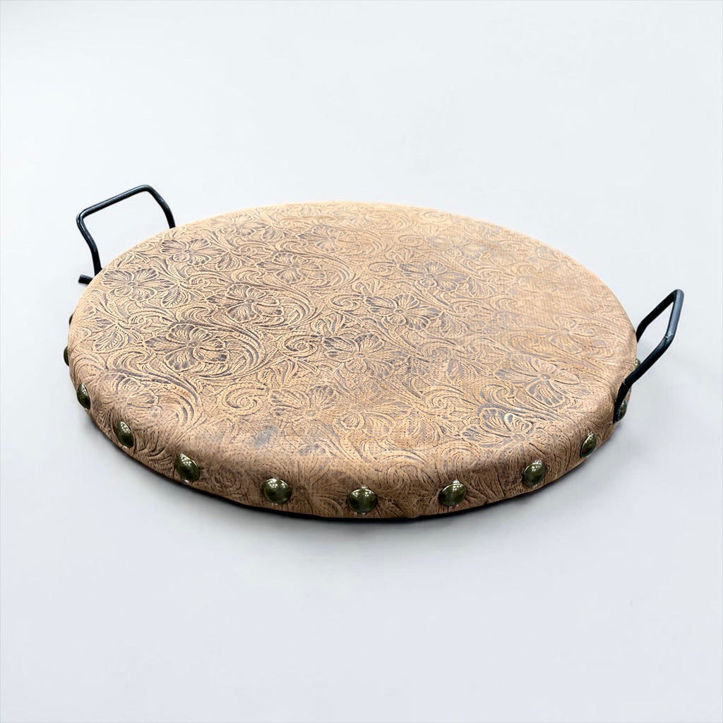 Tooled Genuine Round Wood Trays