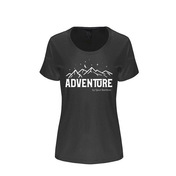 Spun Bamboo Adventure Printed Women's Bamboo/Cotton Short Sleeve Scoop Neck T-Shirt — detail close-up