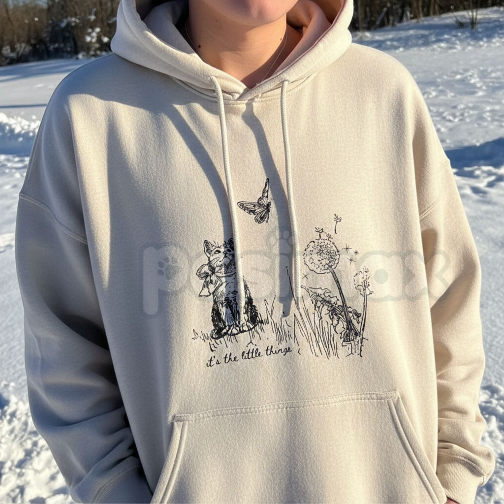 Pasimax "Enjoy The Little Things" Cute Cat & Nature Hoodie – Whimsical Aesthetic Pullover, Cozy Cat Lover Streetwear, Unisex 