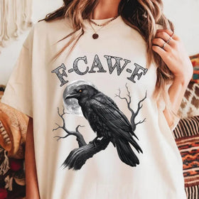 "F-CAW-F" Black Bird Moon T-Shirt - Funny Gothic Adult Humor Tee, Vintage Streetwear Top
