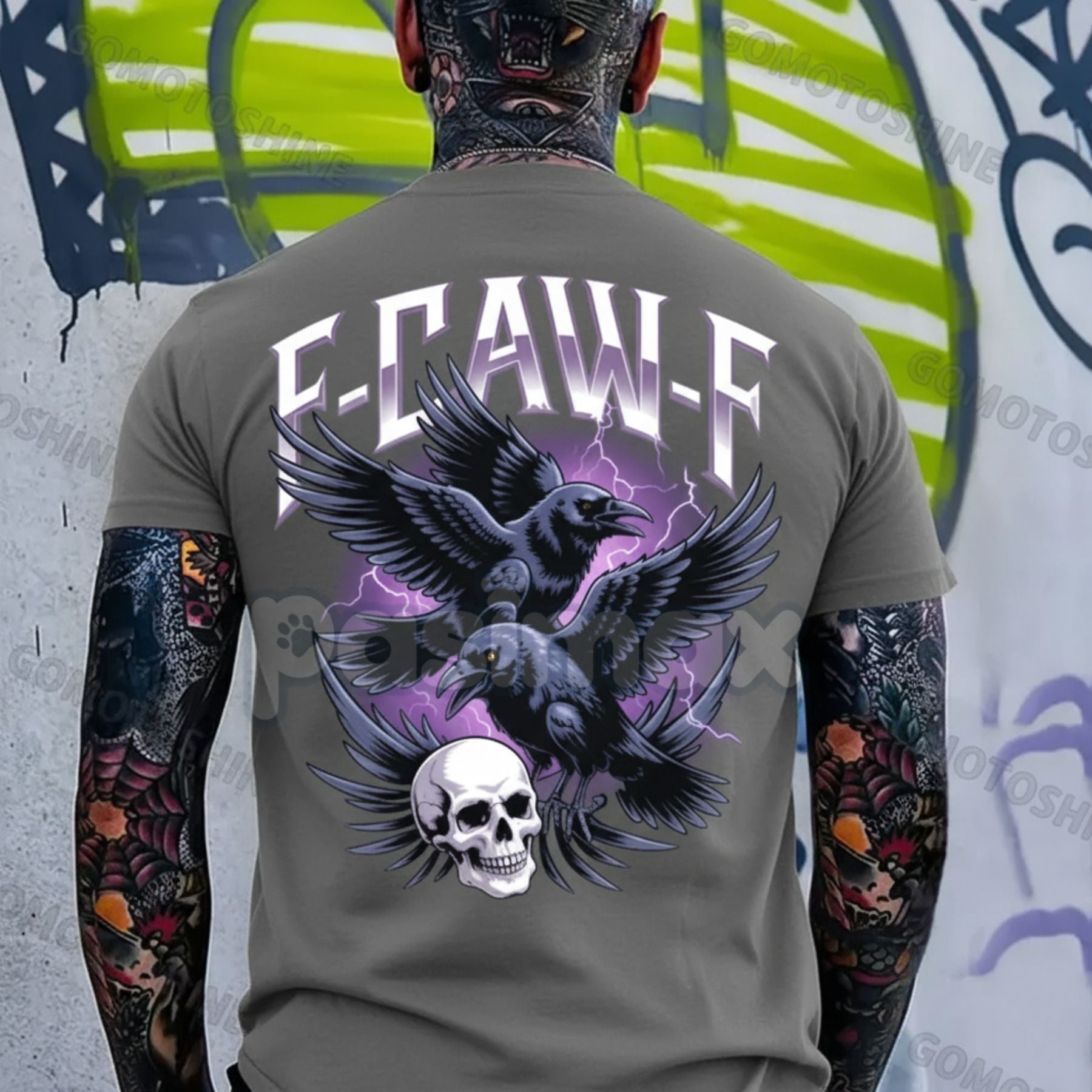 Pasimax F-CAW-F "Mortality Call" T-Shirt - Gothic Crow and Skull Print, Men's Dark Mystique Graphic Tee, Edgy Unisex Apparel 