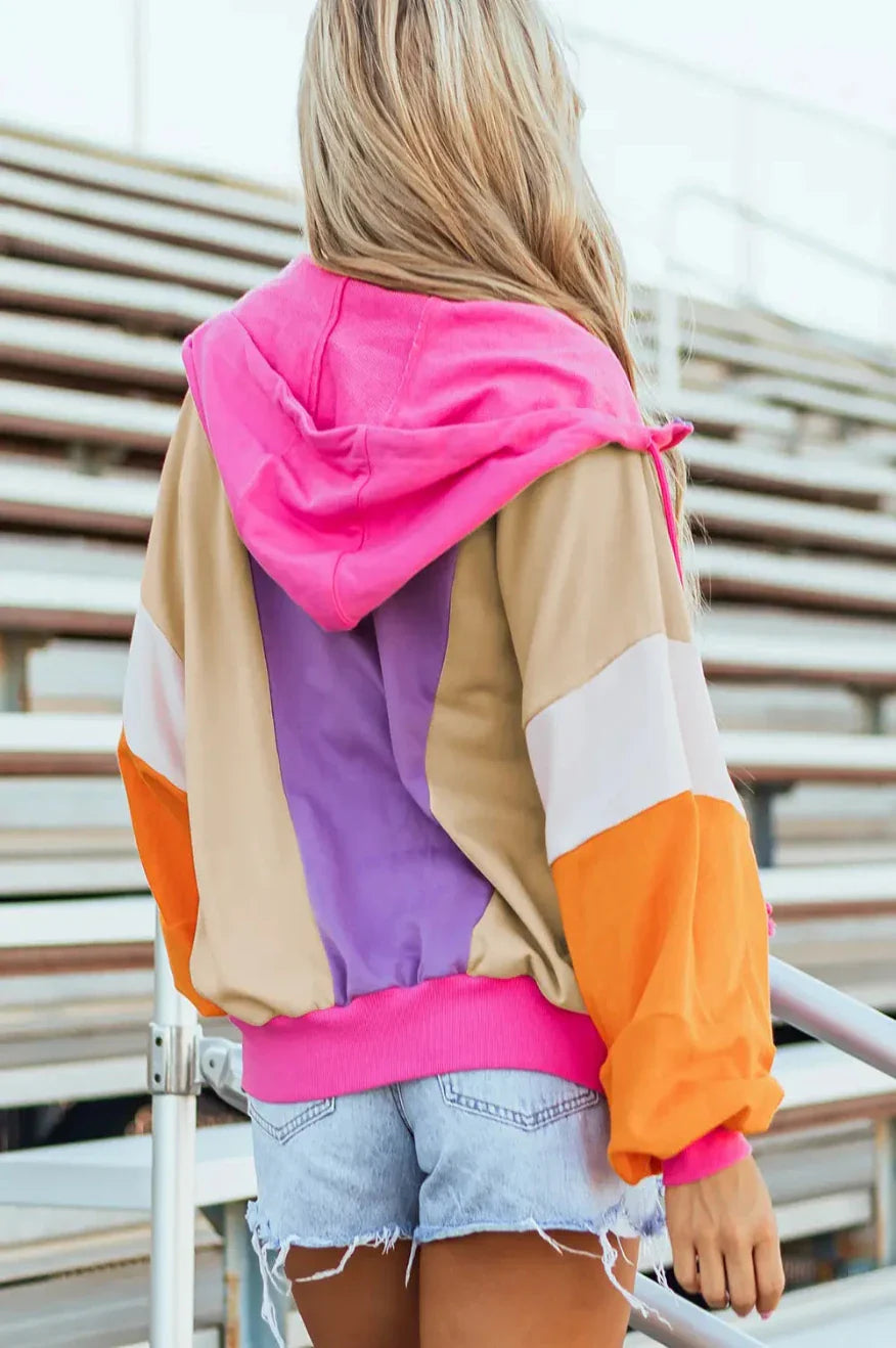 Pretty Little Patriot Pretty Little Patriot Oversized Bright Pink Purple & Orange Zip Hoodie — main product shot