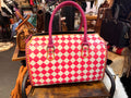 Large Pink and White Checkered Speedy - Genuine Leather Hand Painted
