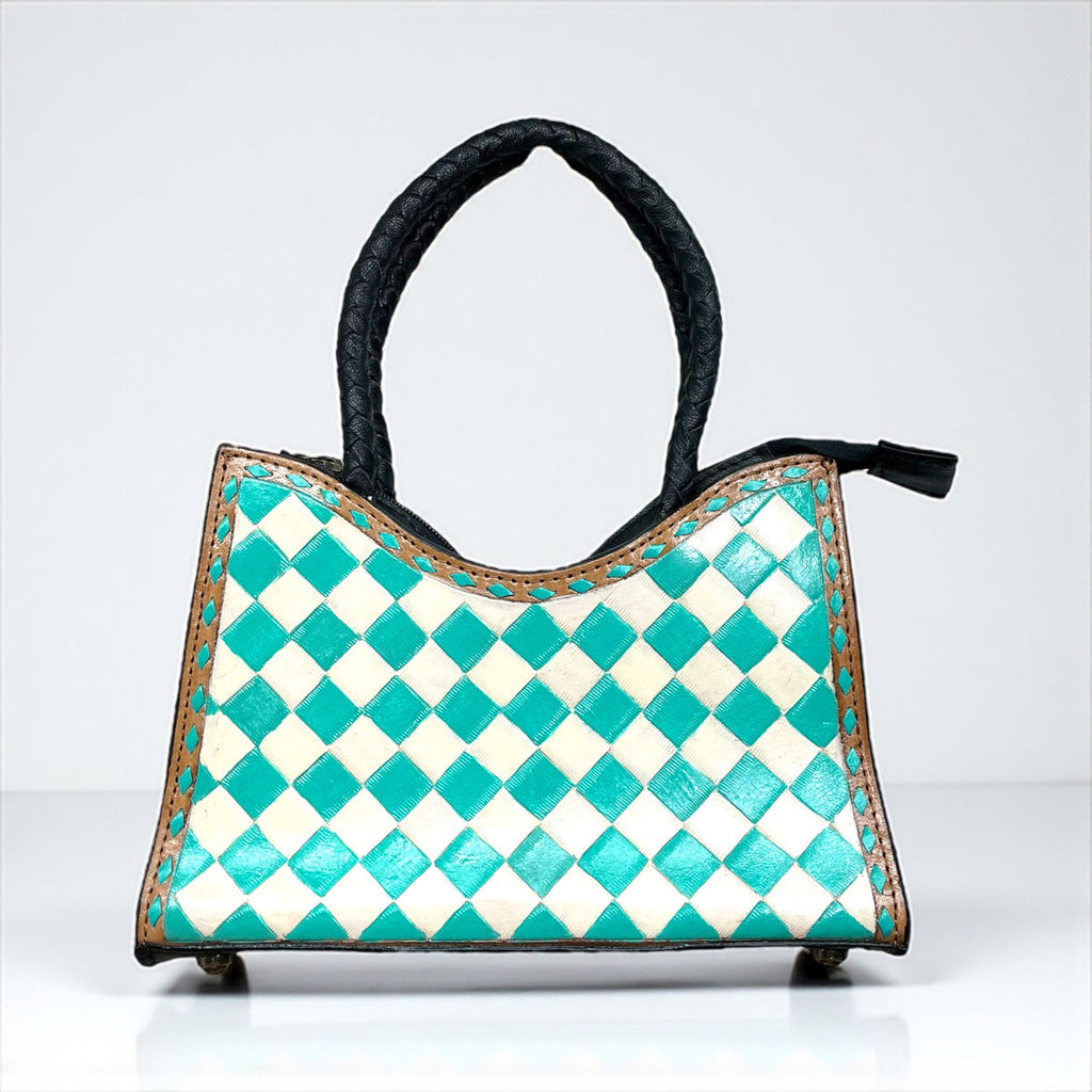 Checkered Tote Crossbody Turquoise