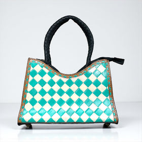 Checkered Tote Crossbody Turquoise