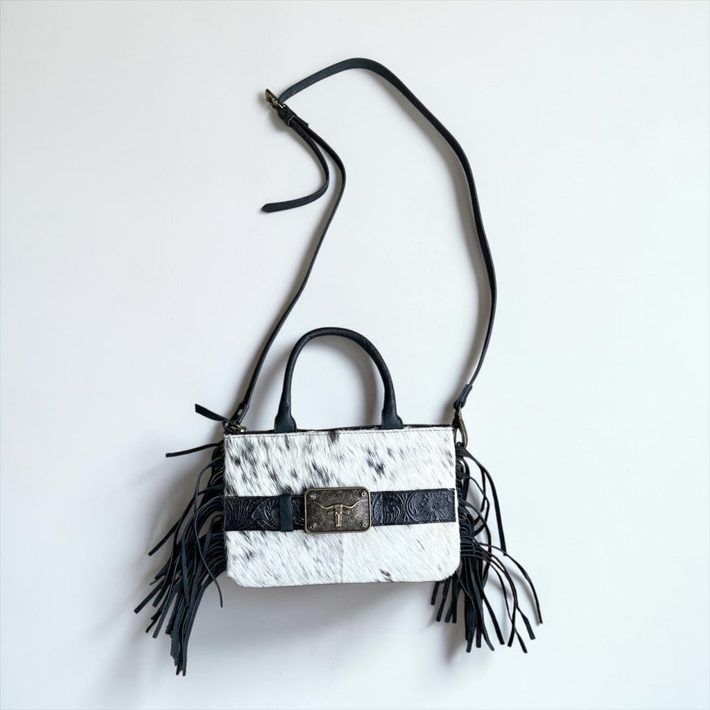 Genuine Leather and Cowhide Fringe Wristlet/Crossbody