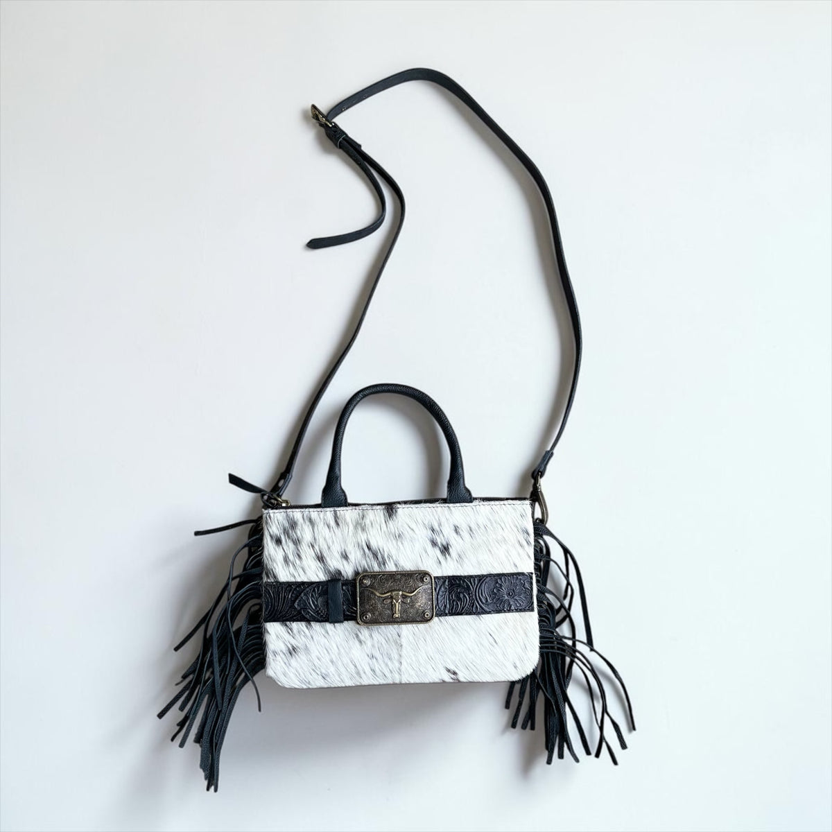 Genuine Leather and Cowhide Fringe Wristlet/Crossbody