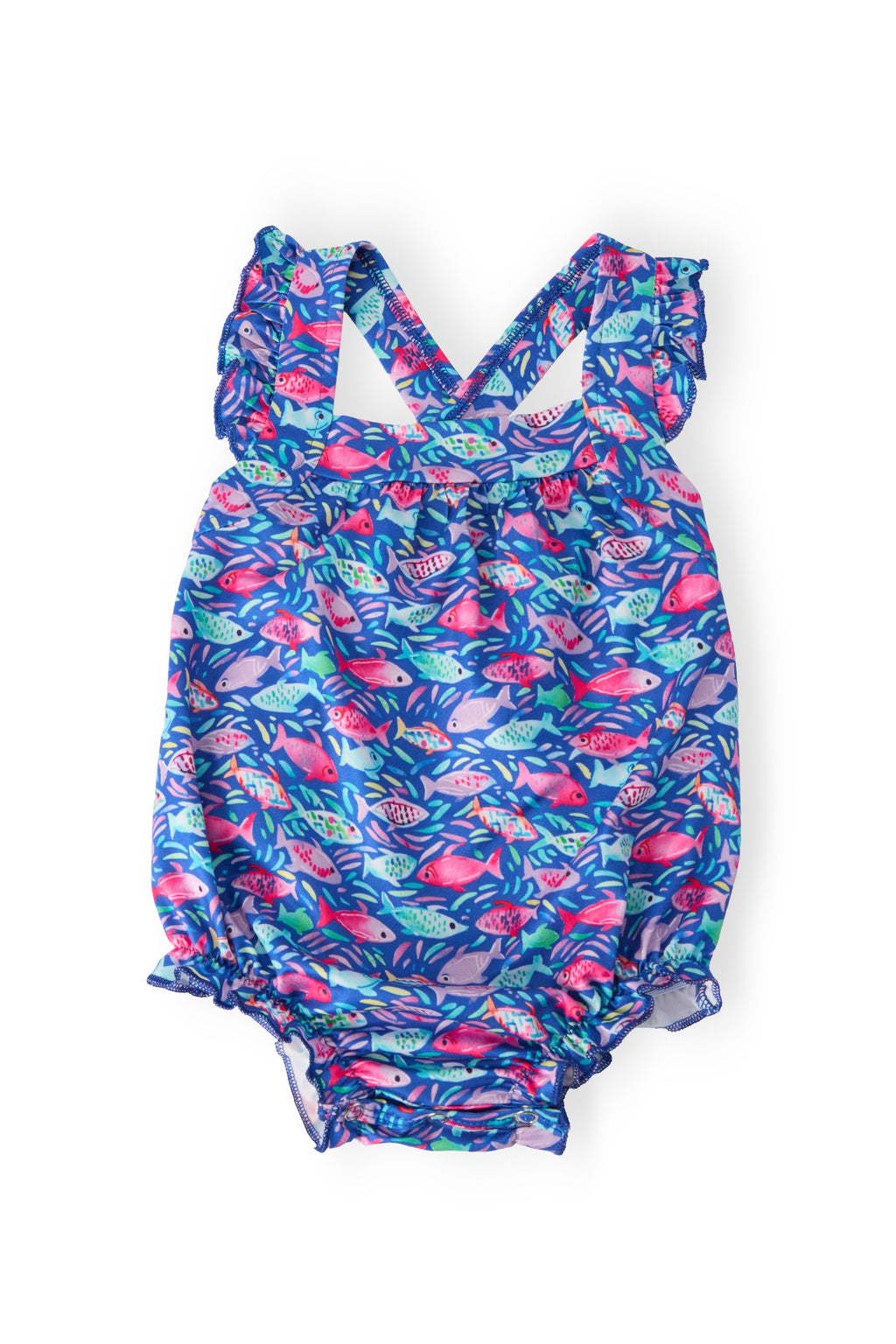 Mila & Rose ® Fish in the Sea Ruffle Cross Back Romper — main product shot
