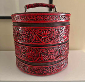 Western Tooled Leather 3 Tier Storage Box
