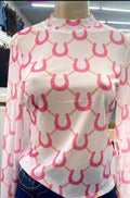 Lucky and Blessed Mesh Top Pink Horseshoe