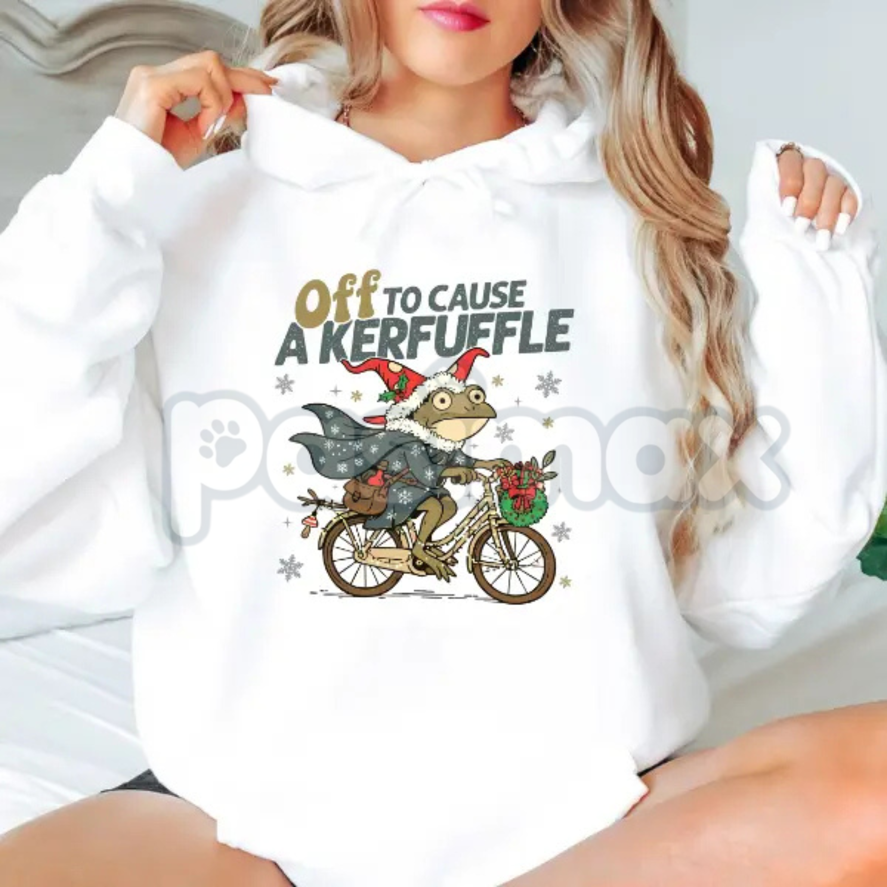 Pasimax Funny Frog "Kerfuffle" Christmas Hoodie – Holiday Mischief Slogan Pullover, Family Troublemaker Gift, Unisex — main p