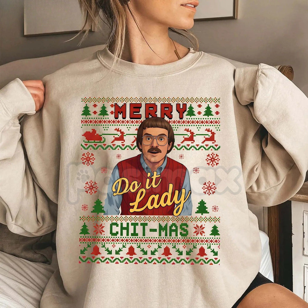 Pasimax Funny "Merry Chit I Do It" Christmas Sweatshirt | Ugly Xmas Sweater Meme Shirt | Cheeky Holiday Crewneck — main produ