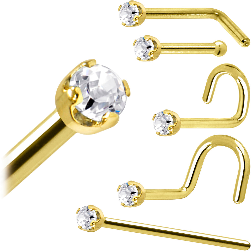 BodyCandy Solid 14K Yellow Gold 1.5mm Genuine Diamond Nose Ring — in-use photo