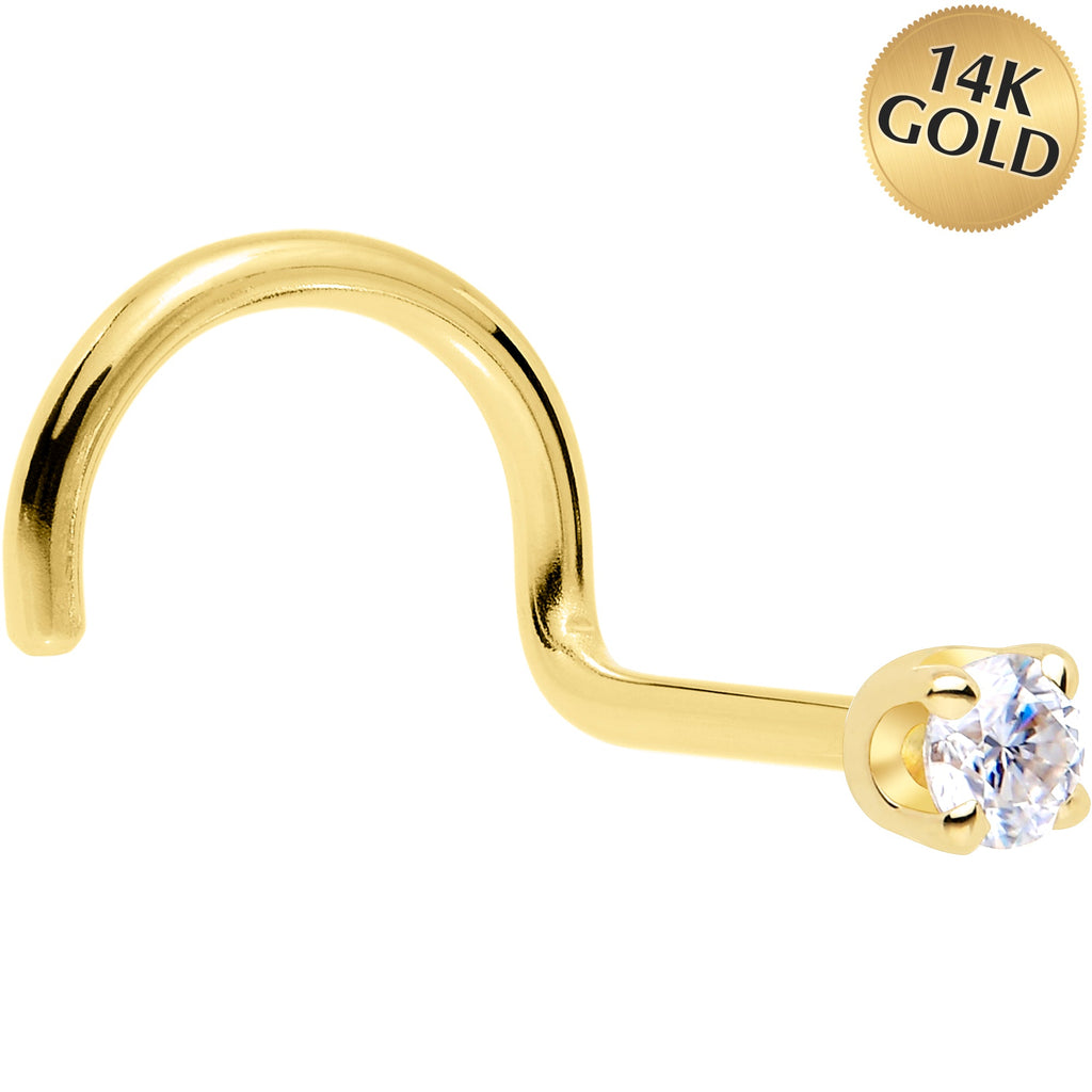 BodyCandy Solid 14K Yellow Gold 2mm Genuine Diamond Nose Ring — detail close-up