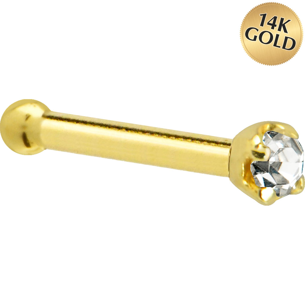 BodyCandy Solid 14K Yellow Gold 1.5mm Genuine Diamond Nose Ring — detail close-up