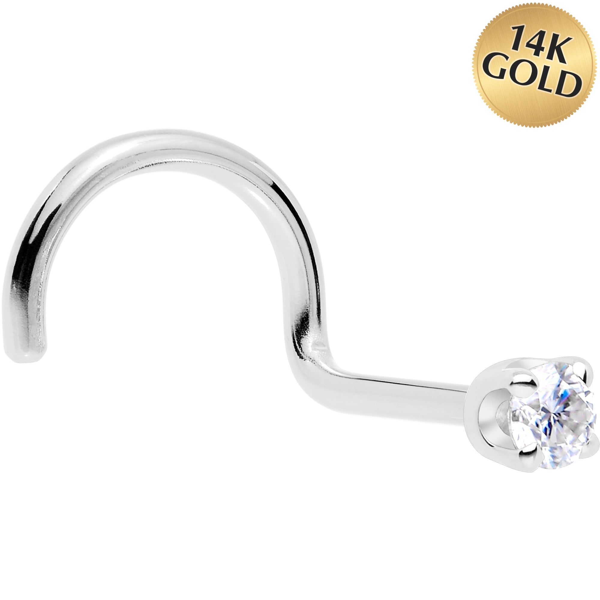 BodyCandy 14k White Gold 2mm Moissanite Nose Ring — detail close-up