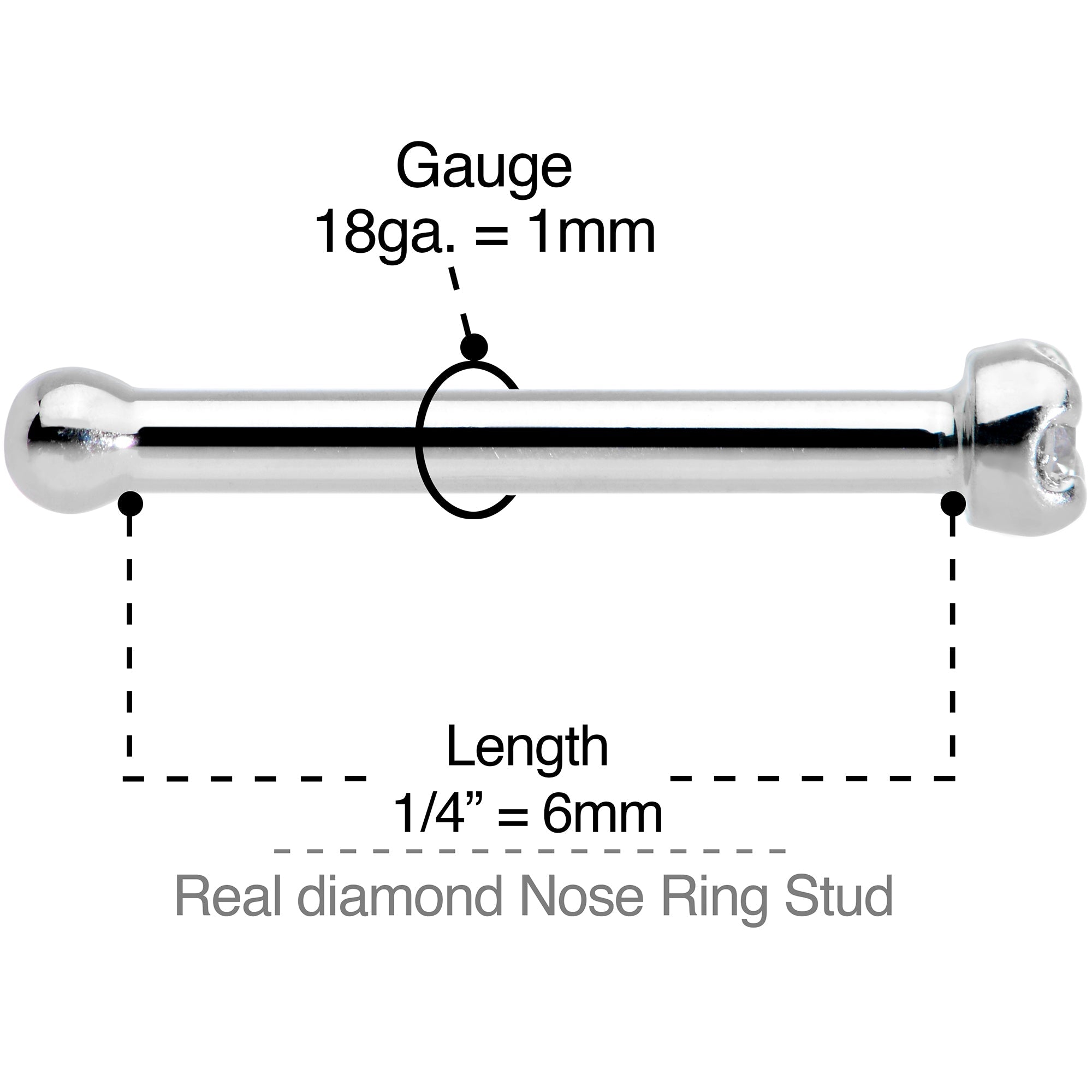 BodyCandy 18G Solid 14k White Gold 1.5mm Genuine Diamond Nose Bone — alternate view