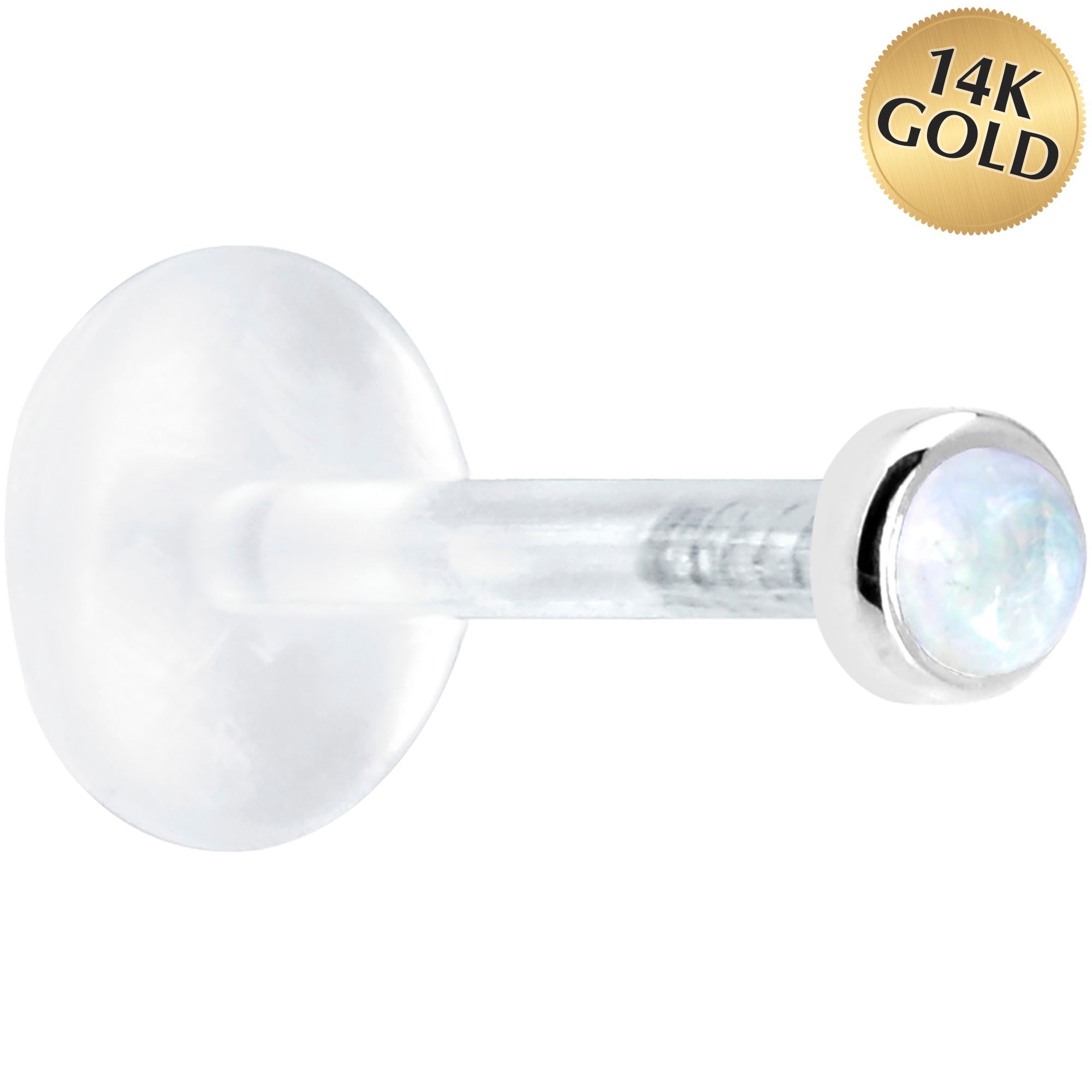 BodyCandy 16G 5/16 Solid 14K White Gold 2mm Genuine Rainbow Moonstone Bioplast Tragus Earring Stud — main product shot