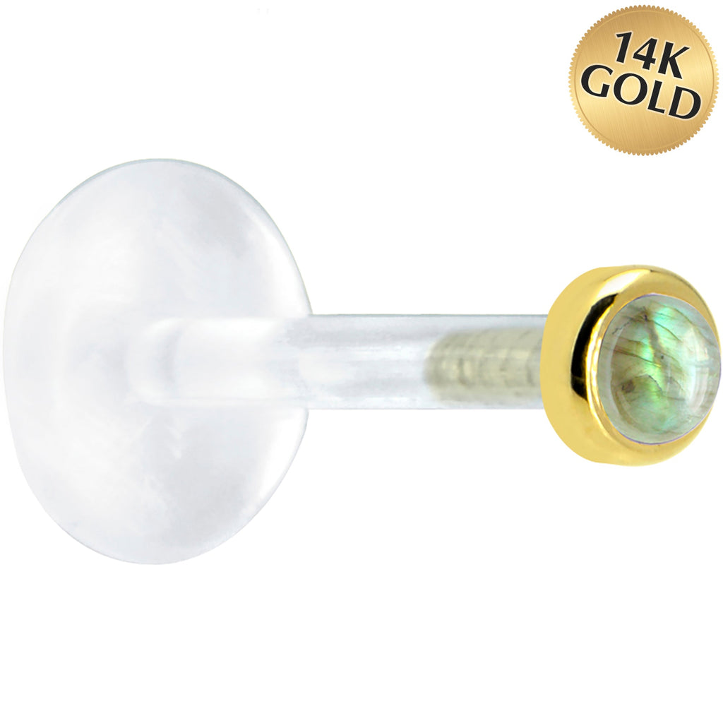 BodyCandy 16G 5/16 Solid 14K Yellow Gold 2mm Genuine Labradorite Bioplast Tragus Earring Stud — main product shot