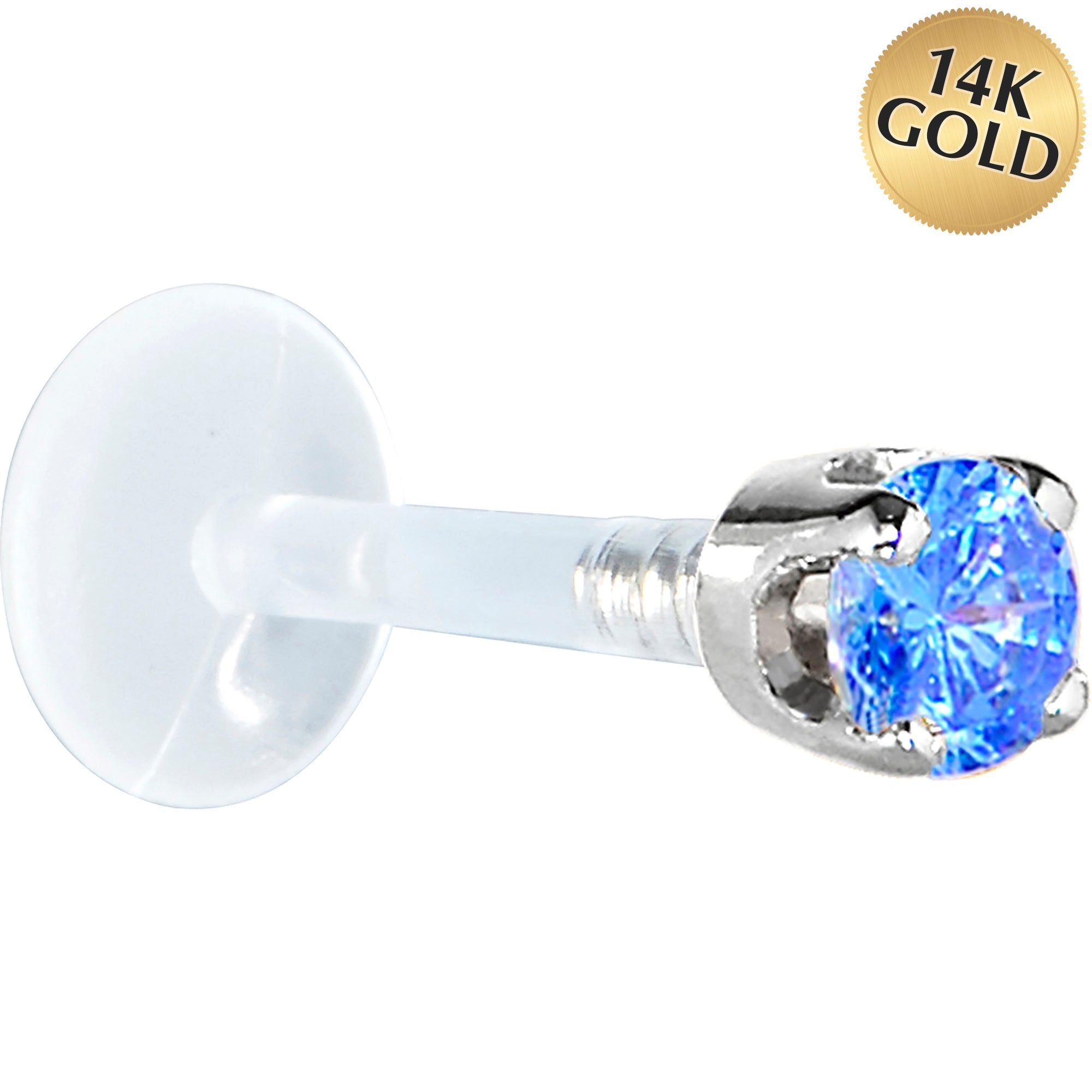 BodyCandy 16G 5/16 Solid 14K White Gold 3mm Arctic Blue Cubic Zirconia Bioplast Tragus Earring Stud — main product shot