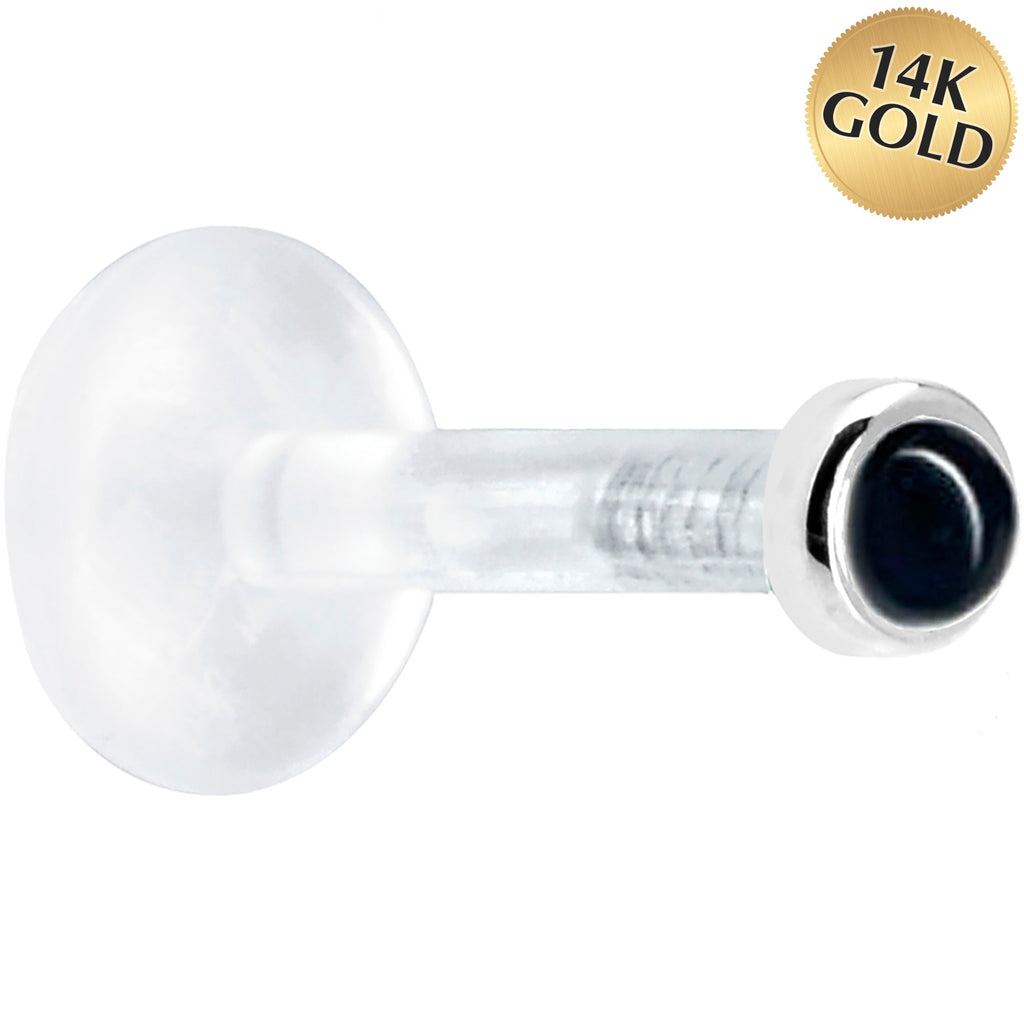BodyCandy Solid 14K White Gold 2mm Genuine Onyx Bioplast Push in Labret — main product shot