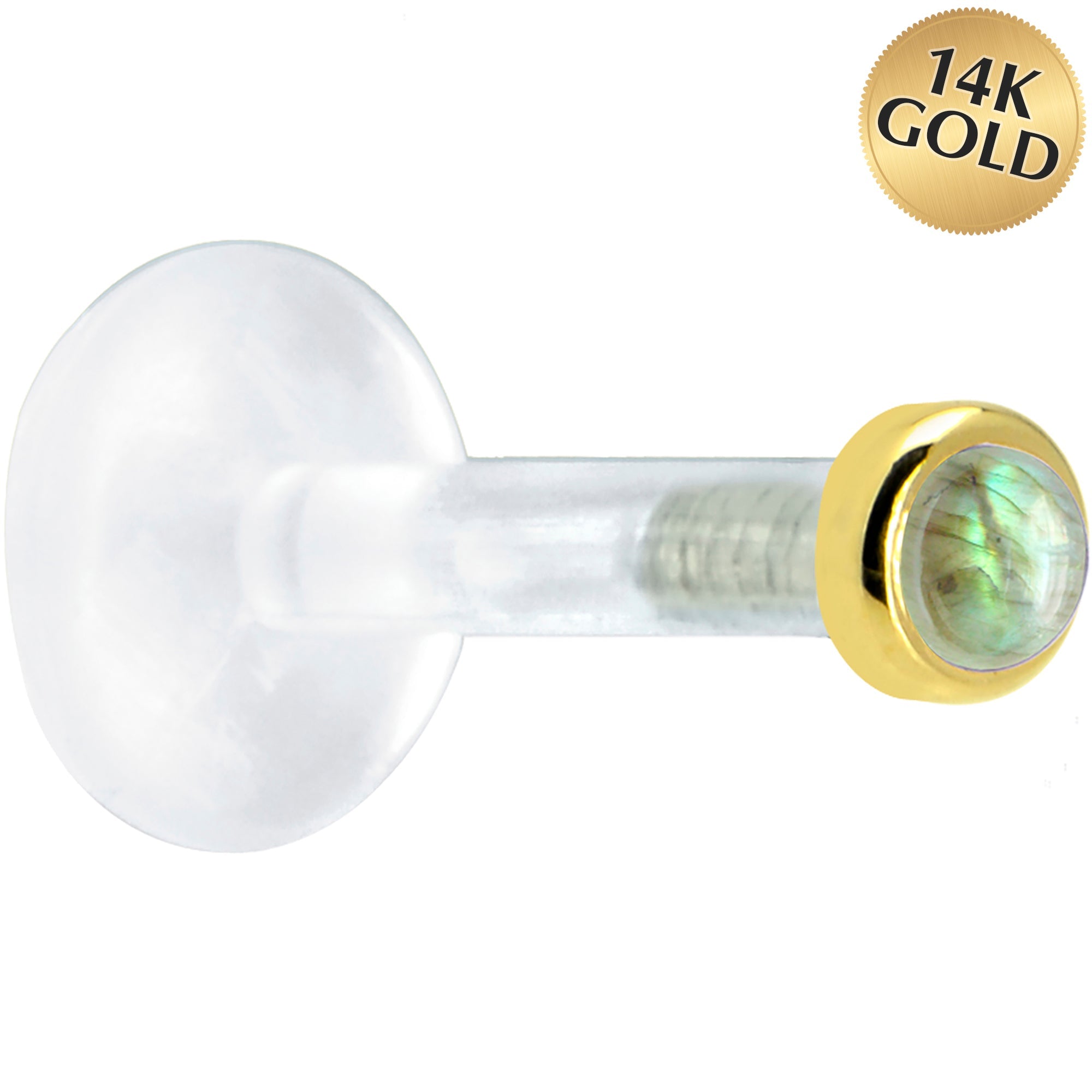 BodyCandy Solid 14K Yellow Gold 2mm Genuine Labradorite Bioplast Push in Labret — main product shot