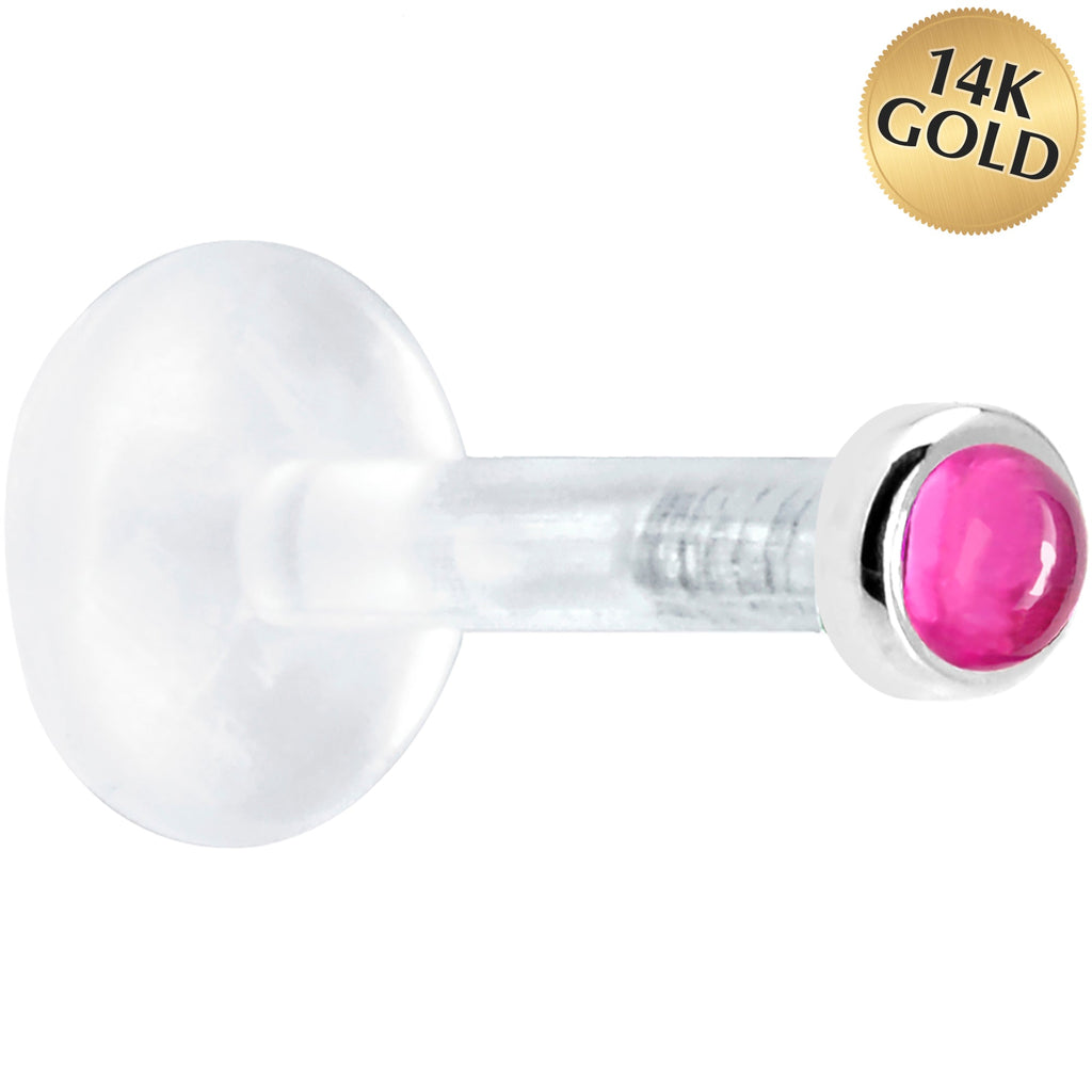 BodyCandy Solid 14K White Gold 2mm Genuine Pink Tourmaline Bioplast Push in Labret — main product shot