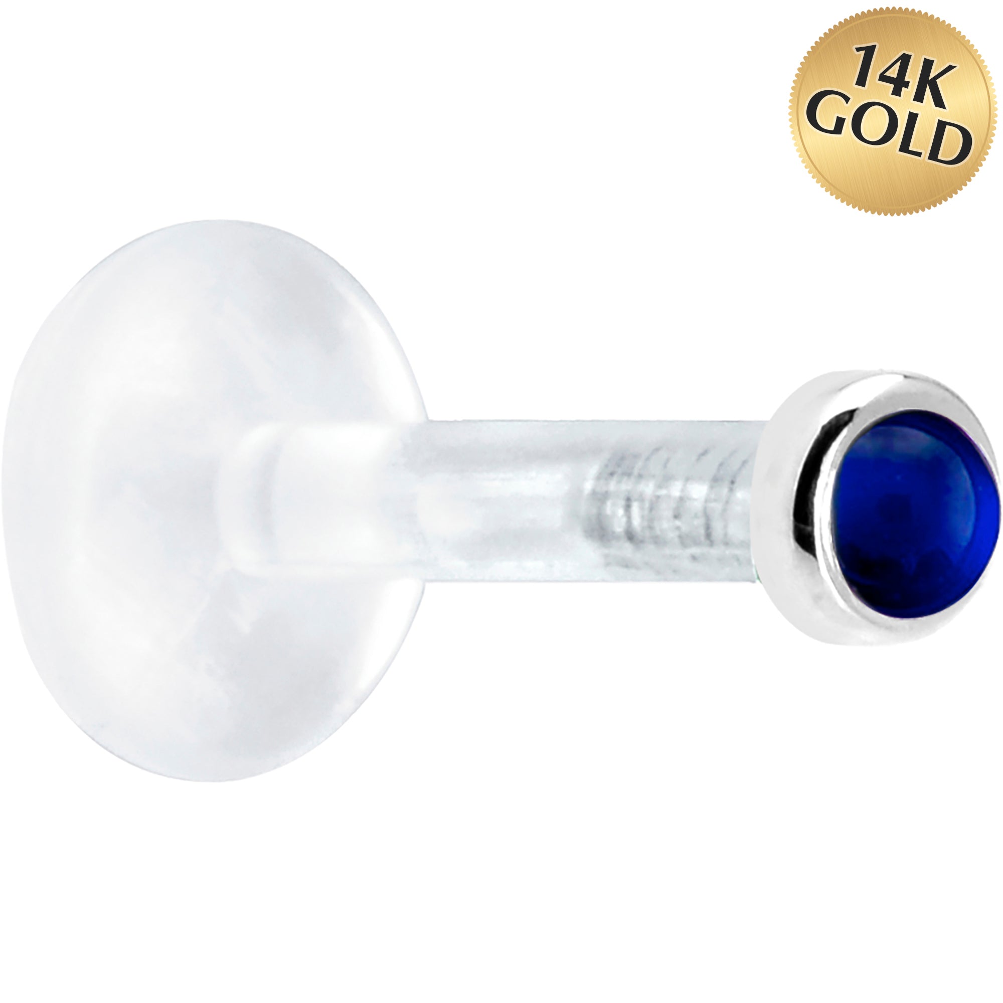 BodyCandy Solid 14K White Gold 2mm Genuine Blue Sapphire Bioplast Push in Labret — main product shot