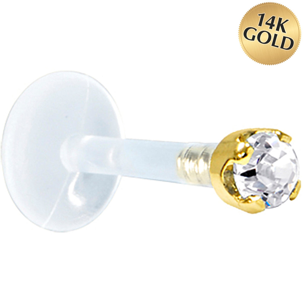 BodyCandy Solid 14K Yellow Gold 1.5mm Genuine Diamond Bioplast Push in Labret — main product shot