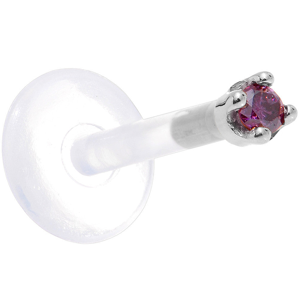 BodyCandy Solid 14K White Gold 1.5mm Genuine Purple Diamond Bioplast Push in Labret — side view