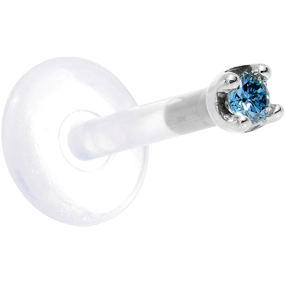 BodyCandy Solid 14K White Gold 1.5mm Genuine Blue Diamond Bioplast Push in Labret — side view
