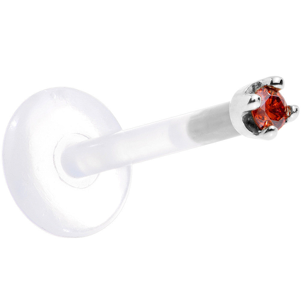 BodyCandy Solid 14K White Gold 1.5mm Genuine Red Diamond Bioplast Push in Labret — back view