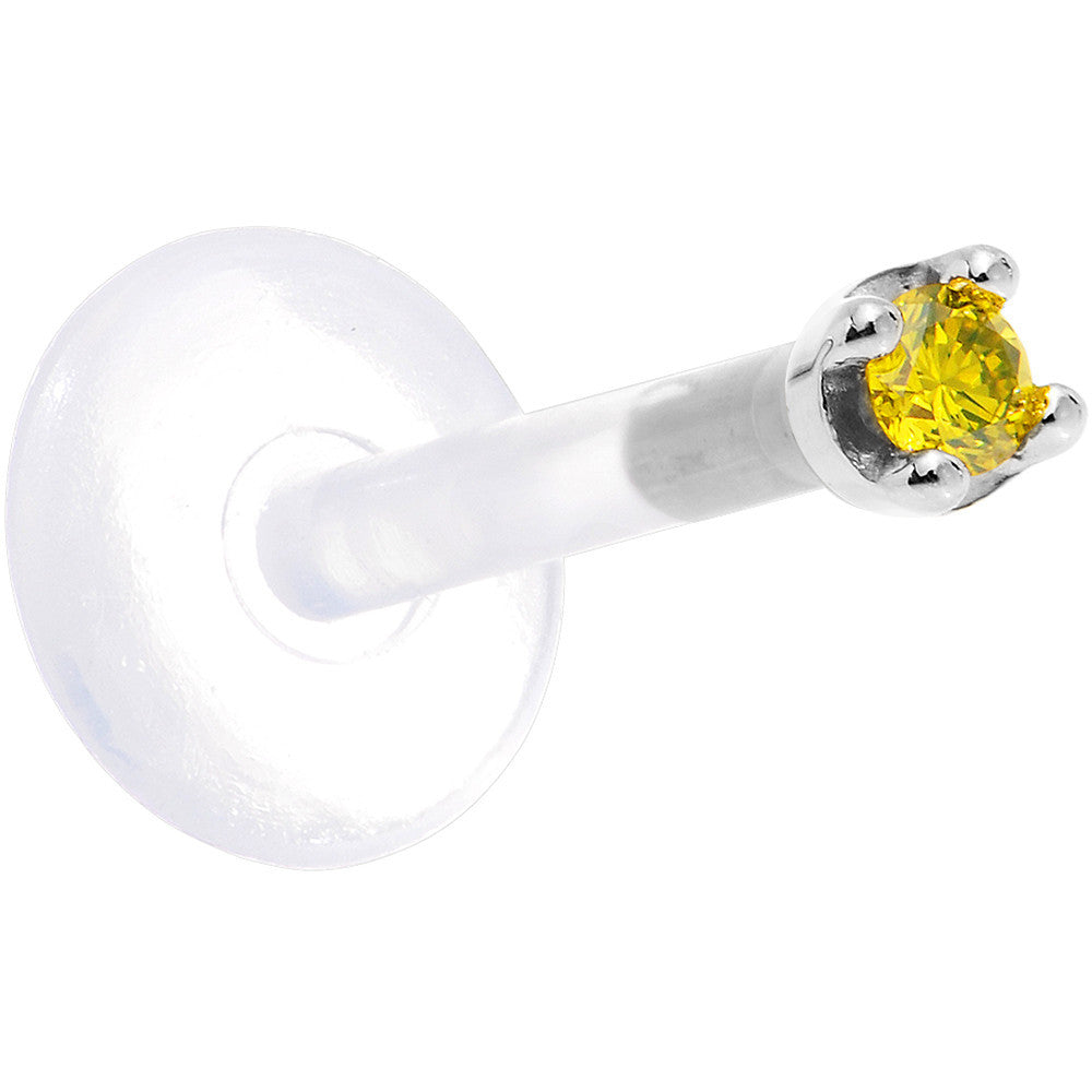 BodyCandy Solid 14K White Gold 1.5mm Genuine Yellow Diamond Bioplast Push in Labret — side view