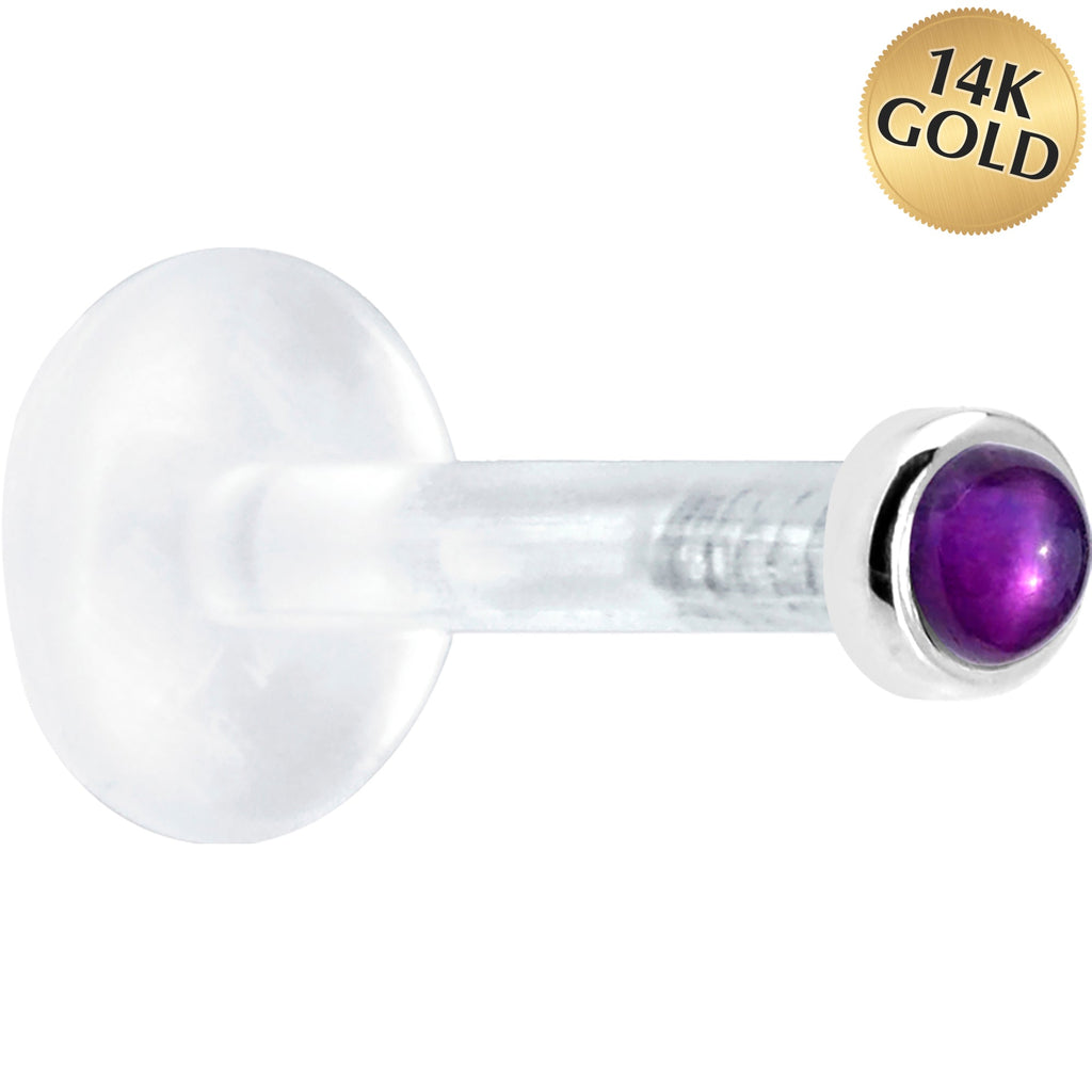 BodyCandy Solid 14K White Gold 2mm Genuine Amethyst Bioplast Push in Monroe — main product shot