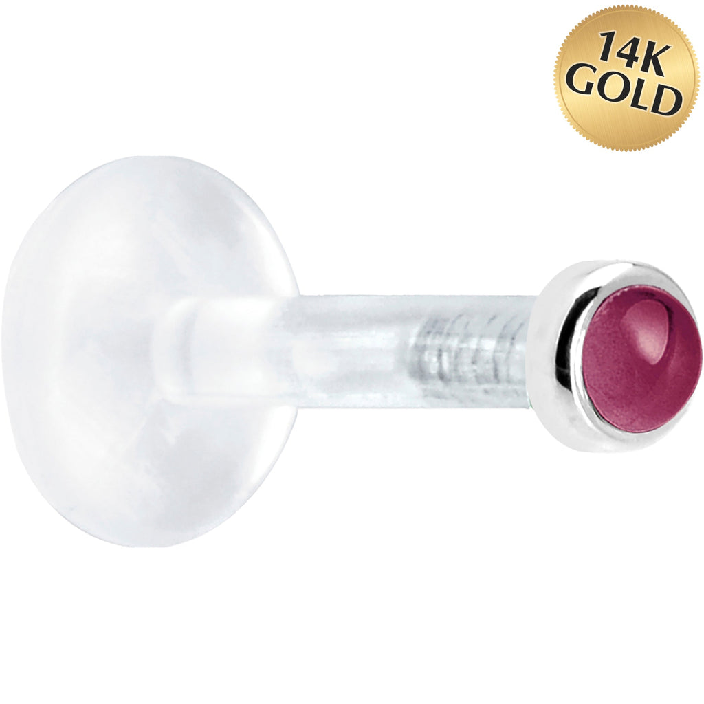 BodyCandy Solid 14K White Gold 2mm Genuine Rhodolite Garnet Bioplast Push in Monroe — main product shot