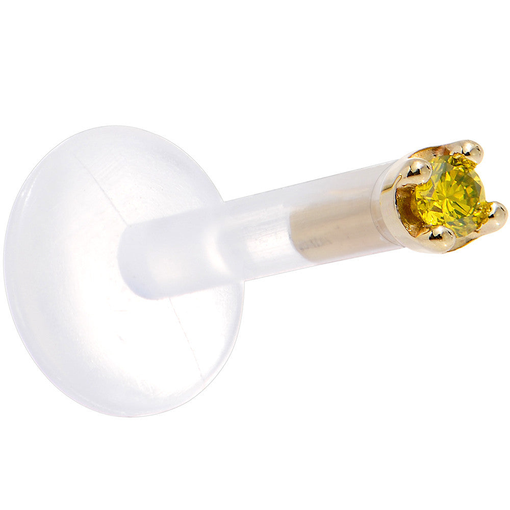 BodyCandy Solid 14K Yellow Gold 1.5mm Genuine Yellow Diamond Bioplast Push in Monroe — detail close-up