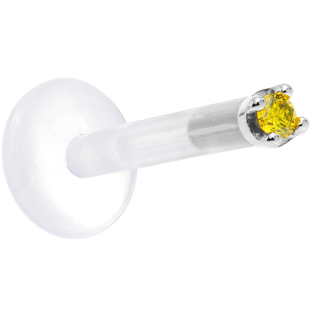 BodyCandy Solid 14K White Gold 1.5mm Genuine Yellow Diamond Bioplast Push in Monroe — side view