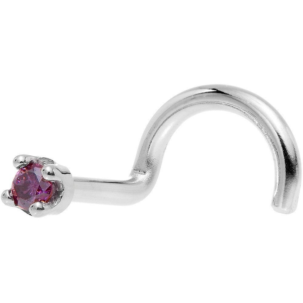 BodyCandy Solid 14K White Gold 1.5mm Genuine Purple Diamond Nose Ring — detail close-up